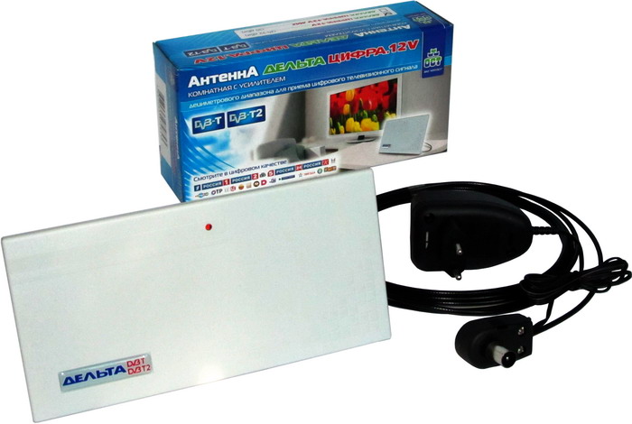 Антенна комнатная Дельта Цифра 12V MAX (активная, DVB-T2, с б/п, 30 дБи, коробка) от интернет-магазина Spin-rf.ru