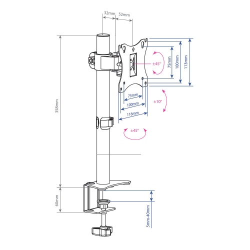 Кронштейн для монитора ARM MEDIA LCD-T01 15-32" (наклон ±10°, поворот ±45°, до 7 кг, черный) фото 7