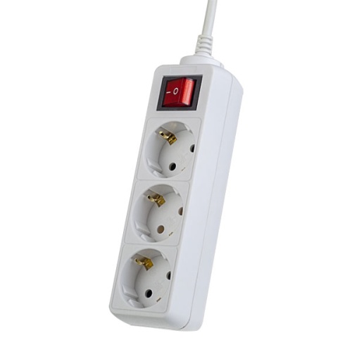 Сетевой удлинитель Perfeo с кнопкой "POWERMATE", 3,0м, 3 розетки, белый(PF-PM-3/3,0-W)