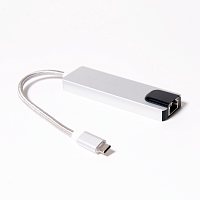 USB-HUB Type-C 3.1 - 2*USB А 3.0/HDMI/USB Type-C(зарядка)/RJ45, 0,15 м (шт/гн), серебряный