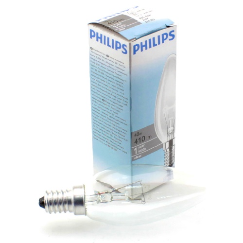 Лампа накаливания PHILIPS B35 40W E14 CL (миньон) свеча прозрачная
