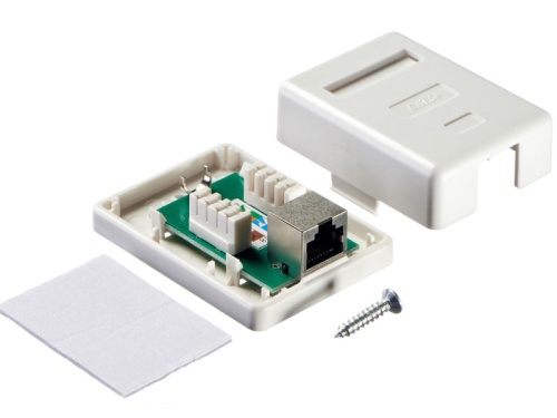 Розетка компьютерная внешняя  экранированная 1х RJ45, экран, cat.5е, Krone тип, белая фото 2