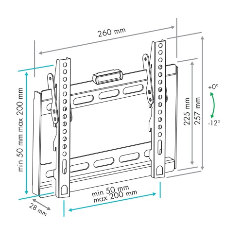 Кронштейн настенный VLK TRENTO-36 15-48" (наклон -0°/+12°, вылет 28 мм, до 30 кг, черный) фото 3