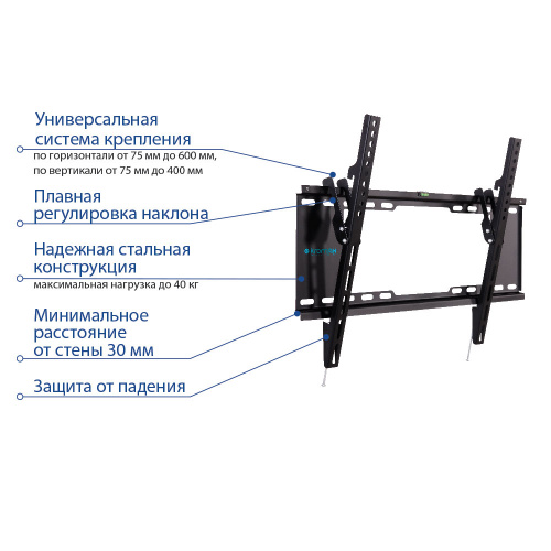 Кронштейн настенный Kromax IDEAL-102 32-90" (наклон -12°, вылет 30 мм, до 40кг, черный) фото 3 Кронштейн настенный Kromax IDEAL-102 32-90" (наклон -12°, вылет 30 мм, до 40кг, черный) фото 3
