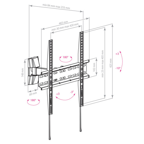 Кронштейн настенный ARM MEDIA LCD-413 26-55" (наклон +3 -10°, поворот 180°, до 35 кг, черный) фото 3