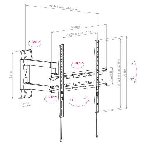 Кронштейн настенный ARM MEDIA LCD-414 26-55" (наклон +3 -10°, поворот 180°, до 35 кг, черный) фото 4