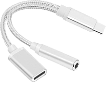 Переходник USB Type-C 3,5 Jack/Type-C (зарядка), серебряный
