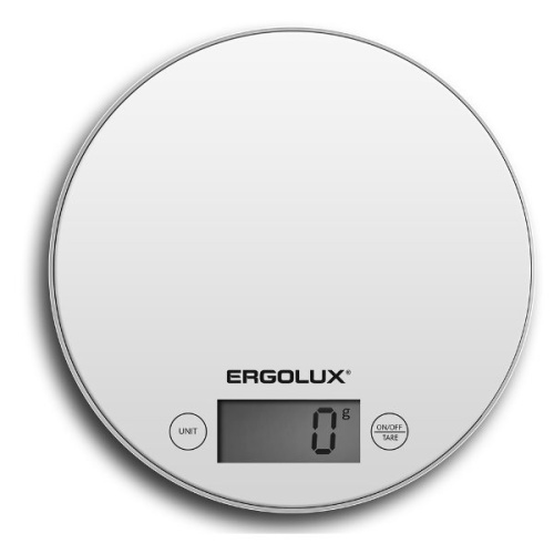 Весы кухонные ERGOLUX ELX-SK03-C01 круглые электронные 0-5кг, ЖК-дисплей, белые