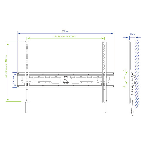 Кронштейн настенный Kromax FLAT-2 32-90" (наклон -3°/+10°, вылет 42 мм, до 65 кг, чёрный) фото 5 Кронштейн настенный Kromax FLAT-2 32-90" (наклон -3°/+10°, вылет 42 мм, до 65 кг, чёрный) фото 5