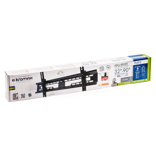 Кронштейн настенный Kromax FLAT-2 32-90" (наклон -3°/+10°, вылет 42 мм, до 65 кг, чёрный) фото 6 Кронштейн настенный Kromax FLAT-2 32-90" (наклон -3°/+10°, вылет 42 мм, до 65 кг, чёрный) фото 6