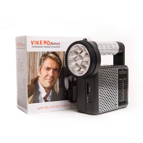 Радиоприемник VIKEND PATRIOT УКВ/СВ-КВ1-КВ2, USB, SD, 2 LED фонаря 1W/6W, 220В/аккум. 1400mAh фото 2
