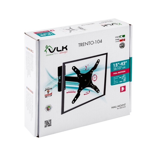 Кронштейн настенный VLK TRENTO-104 15-42" (наклон +5°/-15°, поворот 180°, до 15 кг, черный) фото 2