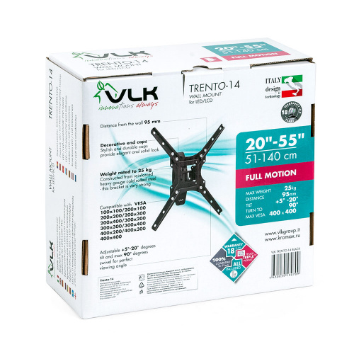 Кронштейн настенный VLK TRENTO-14 20-55" (наклон +5°/-20°, поворот 90°, до 25 кг, черный) фото 6 Кронштейн настенный VLK TRENTO-14 20-55" (наклон +5°/-20°, поворот 90°, до 25 кг, черный) фото 6