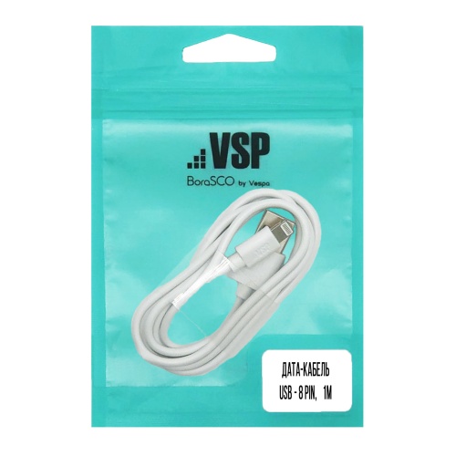 Дата-кабель USB - 8 pin, 1м, белый, BoraSCO фото 2