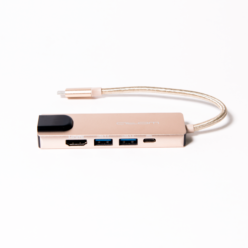 USB-HUB Type-C 3.1 - 2*USB А 3.0/HDMI/USB Type-C(зарядка)/RJ45, 0,15 м (шт/гн), золотой фото 3