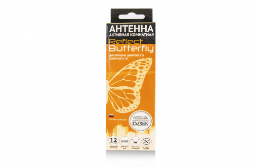 Антенна комнатная Reflect Butterfly 5V (активная, DVB-T2, без б/п, 33 дБ, коробка) фото 2