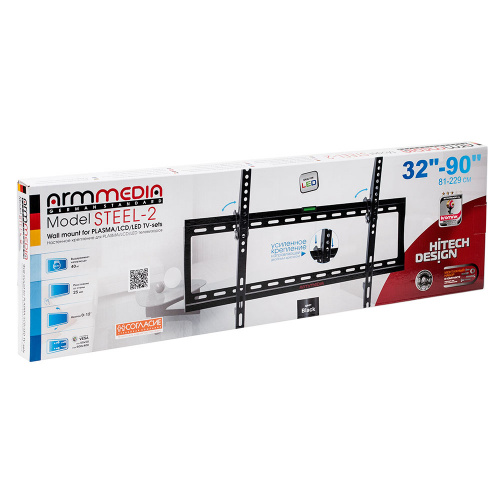 Кронштейн настенный ARM MEDIA STEEL-2 32-90" (наклон 0-12°, до 40 кг, чёрный) фото 4 Кронштейн настенный ARM MEDIA STEEL-2 32-90" (наклон 0-12°, до 40 кг, чёрный) фото 4