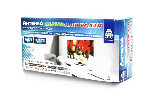 Антенна комнатная Дельта Цифра 12V (активная, DVB-T2, с б/п, 20-22 дБи, коробка) фото 3