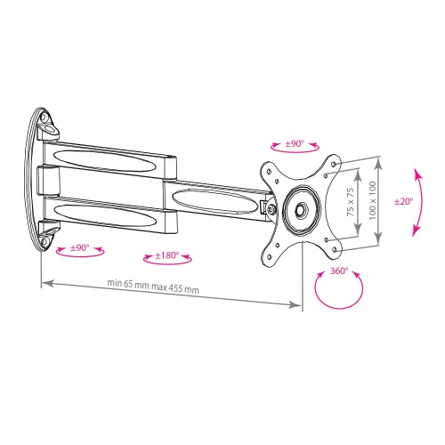 Кронштейн настенный Kromax TECHNO-11 10-32" (наклон -90°/+90°, поворот 180°, до 15 кг, чёрный) фото 3