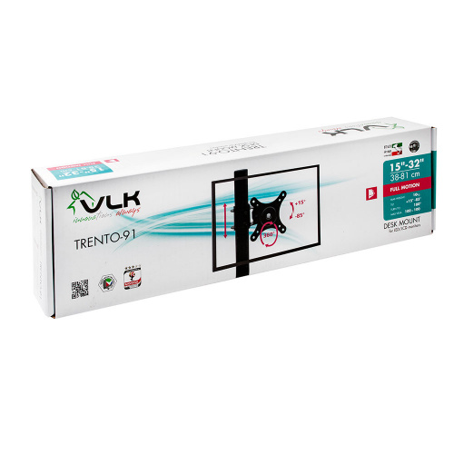 Кронштейн для монитора VLK TRENTO-91 15-32" (наклон -85°/+15°, поворот 180°, до 10 кг, черный) фото 6 Кронштейн для монитора VLK TRENTO-91 15-32" (наклон -85°/+15°, поворот 180°, до 10 кг, черный) фото 6