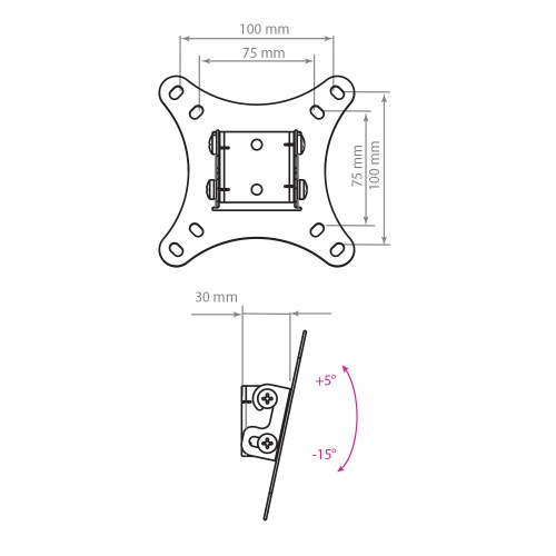 Кронштейн настенный ARM MEDIA LCD-02 15-32" (наклон +5°/-15°, вылет 30 мм, до 20 кг, чёрный) фото 3