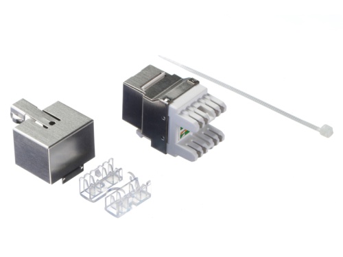 Модуль экр, RJ-45, cat.6, 180°, под инстр, металлик, для патч-панели фото 2