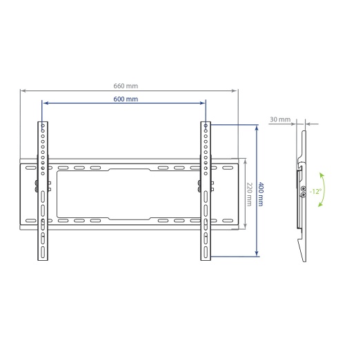 Кронштейн настенный Kromax IDEAL-102 32-90" (наклон -12°, вылет 30 мм, до 40кг, черный) фото 2
