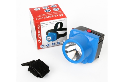 Фонарь ULTRAFLASH 5375 налобный, 1W 80лм, 2 режима, IP43, голубой, зарядка 220В фото 2