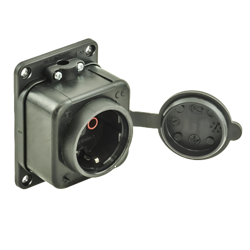 Розетка BEMIS BK1-1402-2511/3511 о/у 1 гнездо с з/к и крышкой каучуковая 220В 16А, IP54, чёрная