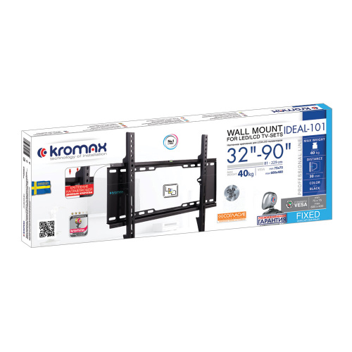 Кронштейн настенный Kromax IDEAL-101 32-90" (фиксированный, вылет 40 мм, до 30 кг, черный) фото 2 Кронштейн настенный Kromax IDEAL-101 32-90" (фиксированный, вылет 40 мм, до 30 кг, черный) фото 2