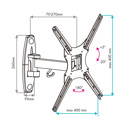 Кронштейн настенный VLK TRENTO-16 20-55" (наклон +5°/-20°, поворот 180°, до 25 кг, черный) фото 6