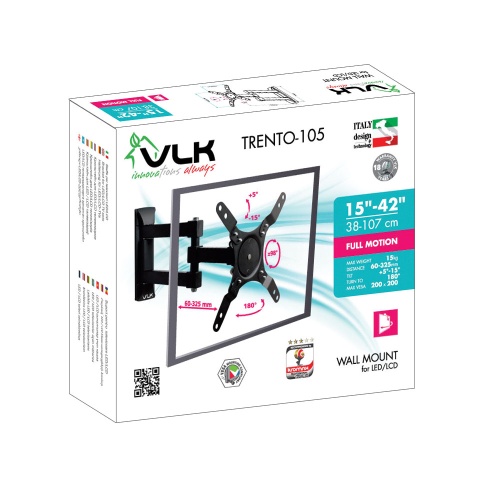 Кронштейн настенный VLK TRENTO-105 15-42" (наклон +5°/-15°, поворот 180°, до 15 кг, черный) фото 2