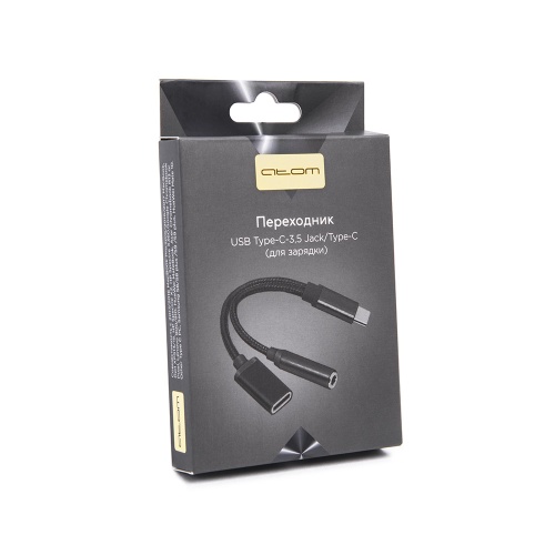 Переходник USB Type-C 3,5 Jack/Type-C (зарядка), черный (ATOM) фото 2