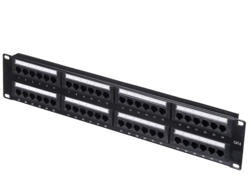 Патч-панель UTP, 19", 48 портов RJ45, cat.6, 2U, Krone Type, "L"