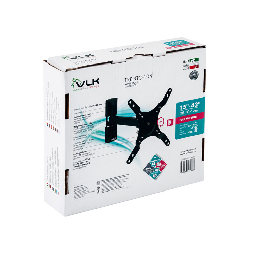 Кронштейн настенный VLK TRENTO-104 15-42" (наклон +5°/-15°, поворот 180°, до 15 кг, черный) фото 7 Кронштейн настенный VLK TRENTO-104 15-42" (наклон +5°/-15°, поворот 180°, до 15 кг, черный) фото 7