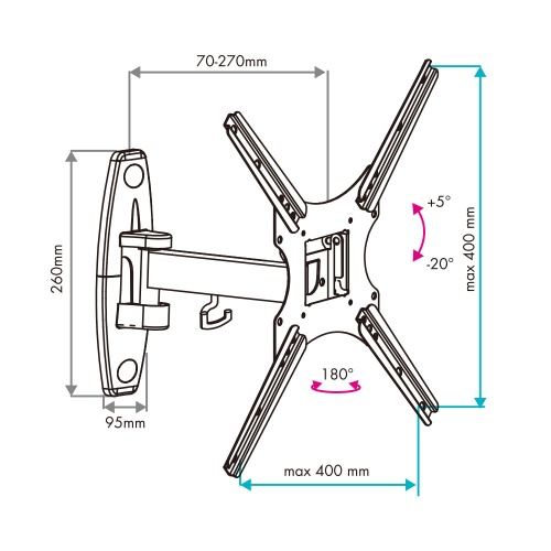 Кронштейн настенный VLK TRENTO-16 20-55" (наклон +5°/-20°, поворот 180°, до 25 кг, черный) фото 6