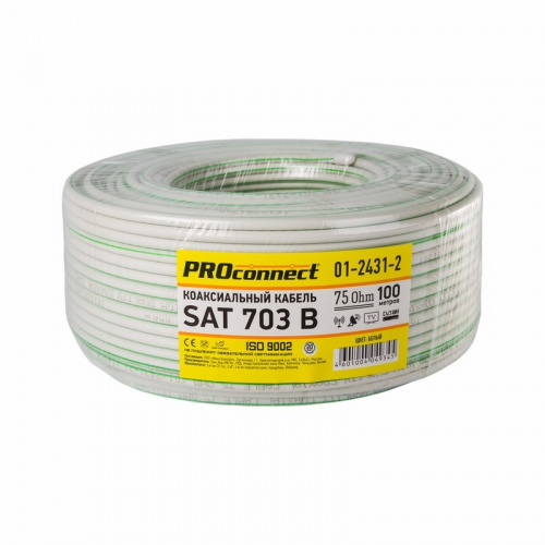 Кабель коаксиальный SAT-703B PROconnect, CCS/Al/Al, 75%, 75 Ом, бухта 100 м, белый фото 2 Кабель коаксиальный SAT-703B PROconnect, CCS/Al/Al, 75%, 75 Ом, бухта 100 м, белый фото 2