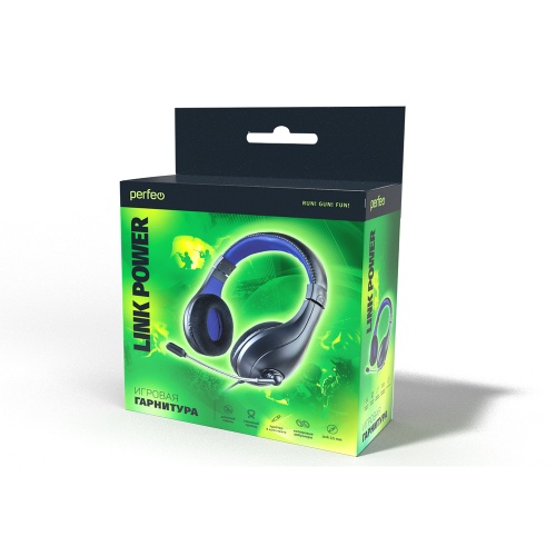 Гарнитура игровая Perfeo LINK POWER черная с синим 2,0 м, разъем 2 x 3,5 мм (3 pin) + переходник фото 2