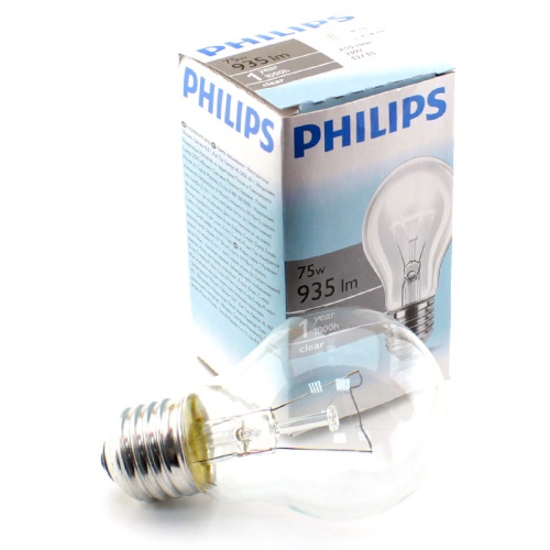 Лампа накаливания PHILIPS A55  75W E27 CL груша прозрачная
