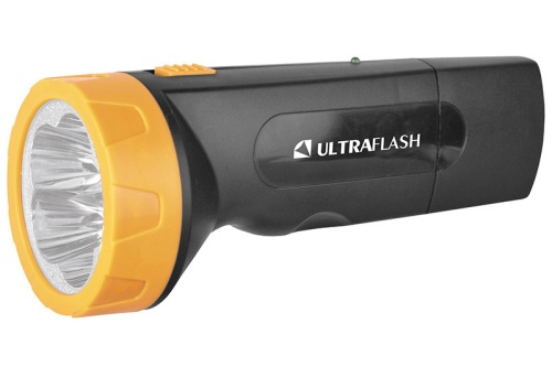 Фонарь Ultraflash LED 3827 аккумуляторный, 5 светодиодов, черный/желтый, зарядка 220В
