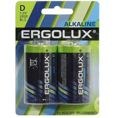 Батарейка щелочная ERGOLUX LR20 (D) 1.5В бл/2 (Цена за 1 шт.)