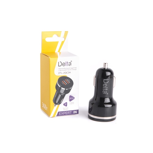 Автомобильный адаптер Delta+ ETL-2QC3A, 36Вт, 2USB, QC3.0, черн., цв.коробка фото 3