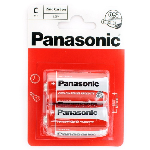 Батарейка солевая PANASONIC R14 (C) Zinc Carbon 1.5В бл/2 (Цена за 1шт.)