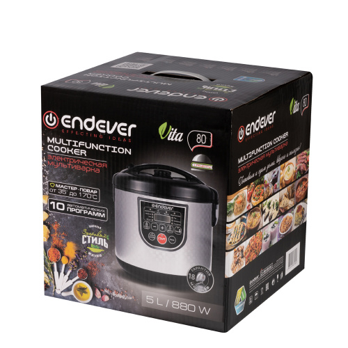Мультиварка электрическая Endever Vita 80, черный/стальной фото 7