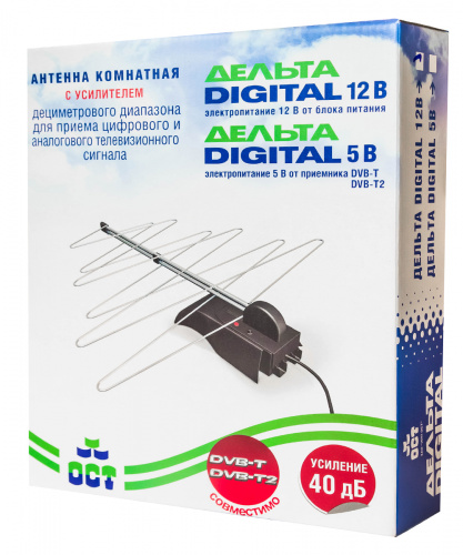 Антенна комнатная Дельта Digital К131А.03.01 5V (активная, DVB-T2, без б/п, 40 дБ, коробка) фото 4 Антенна комнатная Дельта Digital К131А.03.01 5V (активная, DVB-T2, без б/п, 40 дБ, коробка) фото 4