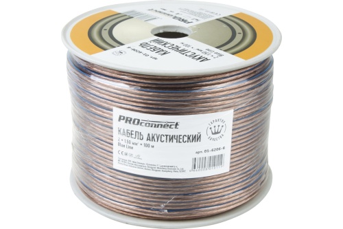 Акустический кабель 2*1.5 мм2 100м Proconnect (прозрачный BLUELINE)