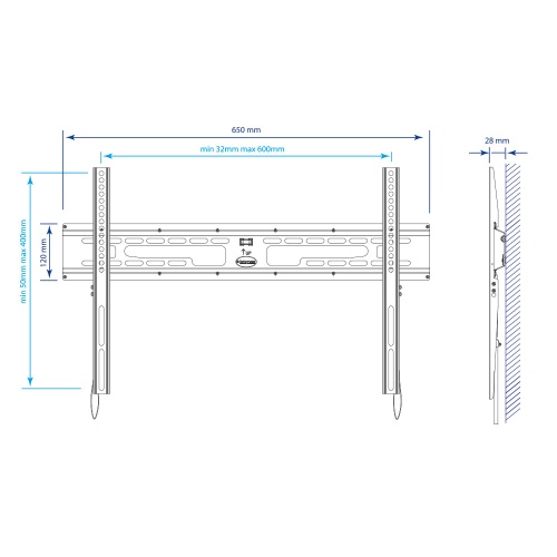 Кронштейн настенный Kromax FLAT-1 32-90" (фиксированный, вылет 28 мм, до 65 кг, чёрный) фото 2