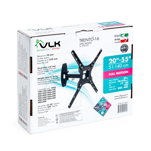 Кронштейн настенный VLK TRENTO-16 20-55" (наклон +5°/-20°, поворот 180°, до 25 кг, черный) фото 3