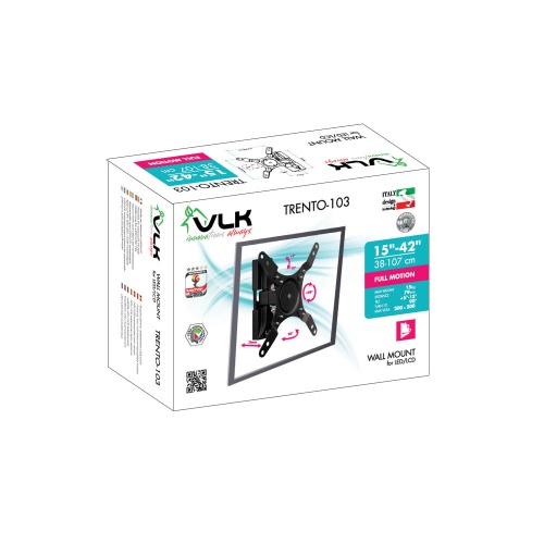 Кронштейн настенный VLK TRENTO-103 15-42" (наклон +5°/-15°, поворот 90°, до 15 кг, черный) фото 2
