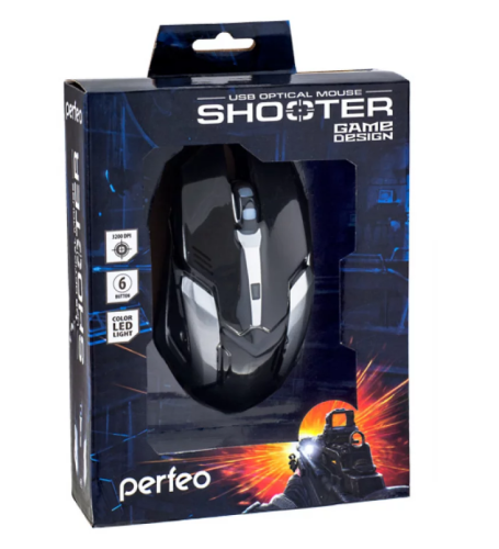 Мышь оптическая Perfeo SHOOTER, 6 кн, USB, чёрн, GAME DESIGN, подсветка 6 цветов фото 2